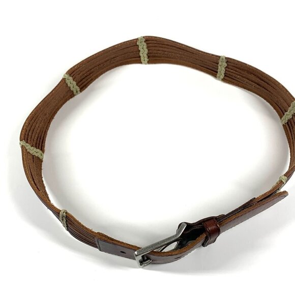 Talbots Women's Leather Belt Brown/Cream Silver Buckle Style#:6437 Size Small - Picture 2 of 11